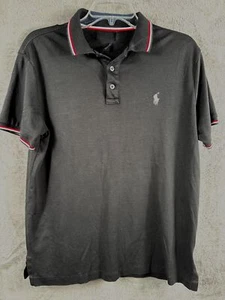 Ralph Lauren Mens Polo Shirt Custom Slim Fit Black Red White Trim Size XL - Picture 1 of 8