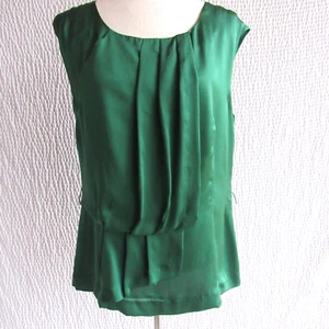 Solid Kelly Green Shirt Top L Classiques entier Layered Ruffles 100% Silk Lined - Picture 1 of 10