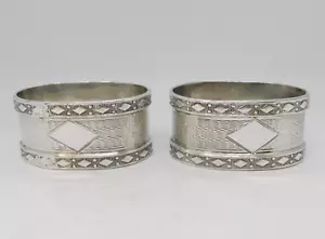 Pair of Sterling Silver Engine Turned Napkin Rings Antique 1929 Birmingham - Picture 1 of 5