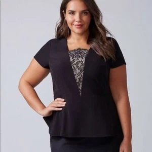 Lane Bryant Damen Übergröße 26 Wimpern Spitzeneinsatz schwarz Schößchen Top gebraucht, in einwandfreiem Zustand - Bild 1 von 7