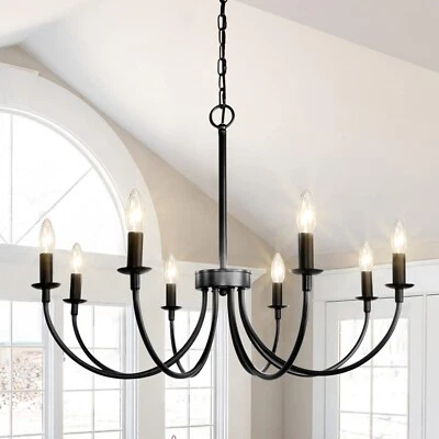 Farmhouse Black Candle Chandeliers，8-Light Dimmable industrial Pendant Light - Image 1 of 4