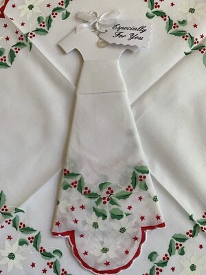 New LuRay Christmas Hankie Dress ~ Red Stars & PoinsettiasHandkerchief Keepsake! - Image 1 of 4