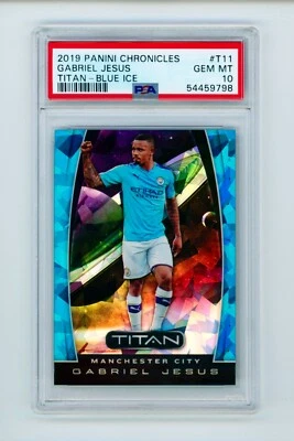 2019-20 Gabriel Jesus Panini Prizm Blue Ice Manchester City 43/99 PSA 10 GEM - Image 1 of 3