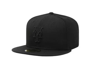 New Era 59Fifty Men's Cap MLB New York Mets Black on Black Fitted Big Size Hat - Picture 1 of 5