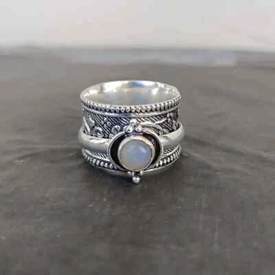 Anillo Piedra Lunar Plata Esterlina 925 Anillo Banda Hecho a Mano Joyería Todos los Tamaños Foto 1 de 3
