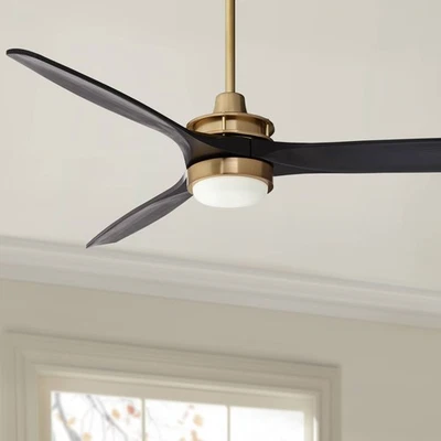 52" Windspun Soft Brass Matte Black LED Ceiling Fan with Remote - Image 1 of 4