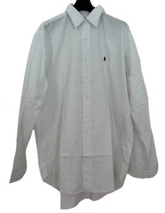 Camicia Ralph Lauren bianca vestibilità classica colletto abbottonato blu logo ricamato L - Foto 1 di 10