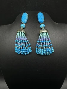 Kendra Scott Aqua Howlight healing tassel dangling stone bead earrings - Picture 1 of 10