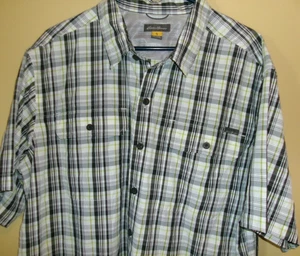 Eddie Bauer Men's Size XLT Black Plaid Short Sleeve Button Up Shirt ~ 32" Length - Picture 1 of 5