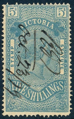 1871 Victoria, Australia usado fiscal, sello de ingresos estatuto 5/, BF12B, p. 12.5 Foto 1 de 4