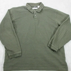 Geoffrey Beene Shirt Mens Green Striped Pullover Polo Collared Long Sleeve - Picture 1 of 8