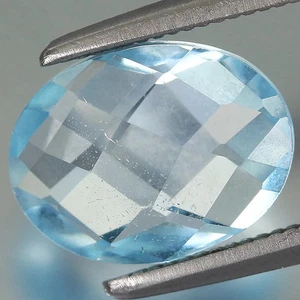 2.06ct t.w 9x6.9mm Oval Checkerboard Cut🙾Natural Sky Blue Topaz, Brazil - Picture 1 of 4