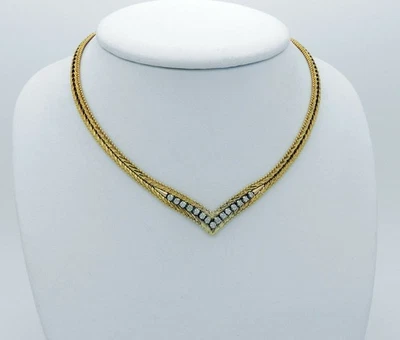 COLLAR HECHO A MANO DISEÑO ITALIANO 15 DIAMANTES ORO AMARILLO 14K ESTATE J455 Foto 1 de 4