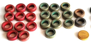 23 + 11 Teile Vintage Ersatz Set Carrom HOLZ Spielfiguren Teile Ringe - Bild 1 von 6