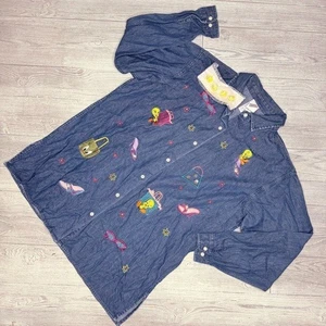Camicia vintage Tweety Bird Warner Bros Studio denim manica lunga copri bottoni l - Foto 1 di 7