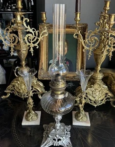 Antike Petroleumlampe Frankreich 19. Jahrhundert Jugendstil 21,2" Baccarat Silber Deko - Bild 1 von 6
