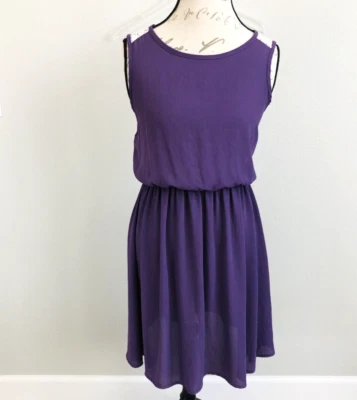 Mystic Skater Dress Purple Medium Sheer Eyelet Keyhole Back Sleeveless Work Fun - Image 1 of 4
