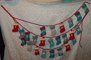 Advent Calendar Miniature Mini Stockings Stocking Wall Hanging Red Blue - Picture 1 of 7