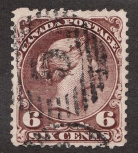 1868 Canada Sc #27 / 6¢ Brown Large Queen Duplex "5" Hamilton - Used cv$140 CDN - Picture 1 of 1
