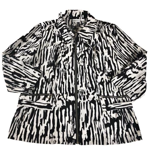 Zenergy By Chico's Womens Blazer Sz 1 US 8 White Black Zebra Front Zip Pockets - Picture 1 of 8