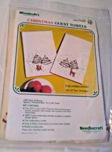 Wonderart Christmas Guest Towels No. 1493 Deer & Bunny Embroidery Set Vintage - Picture 1 of 4