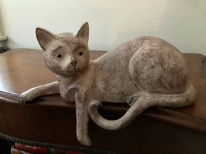 Brown Shelf Sitter Reclining Cat Resin Figurine 11.24" Long x 7.5" Tall - Picture 1 of 8