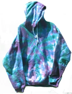 Size SMALL PURPLE BLUE and GREEN TIE DYE HOODY Hooded Sweatshirt Gildan - Picture 1 of 1