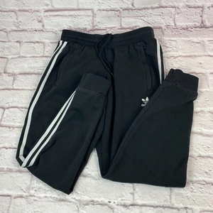 Adidas Track Pants Mens Black Size M Logo 3 Stripes Drawstring Fleece Sweatpants - Picture 1 of 12