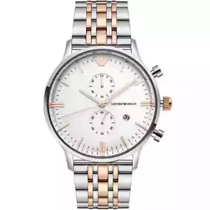 Orologio Uomo Emporio Armani AR0399 Gianni Argento e Oro Rosa Orologio Due Toni - Foto 1 di 4