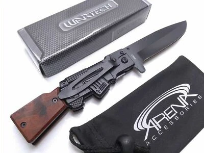 AK47 枪式步枪口袋刀辅助开口 A/O 木质 EDC 刀片拖鞋 — 第 1/4 张图片