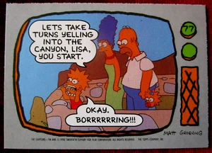 THE SIMPSONS - Card #77 - HOMER, LISA, MAGGIE, MARGE - "CANYON" - TOPPS 1990 - Picture 1 of 2