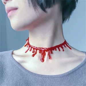 Elliz Clothing's Dripping Blood Choker Slit Throat Illusion Necklace Halloween - Picture 1 of 6