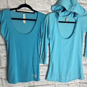 Lorna Jane Blue Sports Tops x 2. Short Sleeved & Half Sleeve Hoody. Size XS. #M - Picture 1 of 20