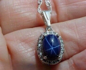 Beautiful Vintage Blue Star Sapphire Necklace 92.5 Sterling Silver Lindy Star` - Picture 1 of 6