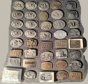 Huge Lot Of 40 Vintage Belt Buckles Brass & Others All Kansas Western Cowboy - Picture 1 of 8