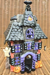 Halloween Ceramic Haunted House Candle Light Decor Spooky Fun Whimsical - Picture 1 of 10