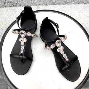 Women's Rhinestones Sandals Summer Holiday's Flats Shoes Bohomian Shoes - Picture 1 of 12