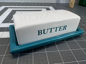 Butter Dish Two Piece Porcelain White and Blue Mainstays Simple Modern Design - Picture 1 of 9