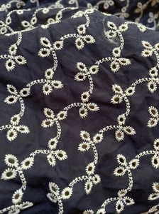 2+yds 100% Cotton Dark Navy blue Embroidered Floral Eyelet, Fabric 51”w Sewing - Picture 1 of 4