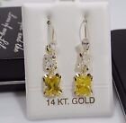 14K Real Solid Yellow Gold Dangle Earring Yellow Gem Stone, Personalized Jewelry