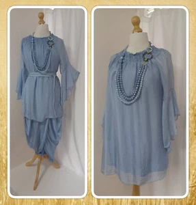 BNWT, QUIRKY, LAGENLOOK, LAVENDER BLUE, FLOATY, SILK-BLEND, TUNIC BLOUSE, OSFA - Picture 1 of 21