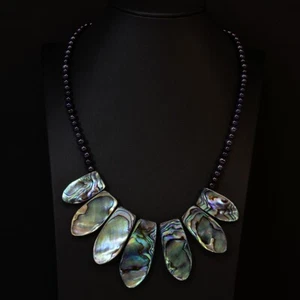 Natural Green Abalone Shell Black Potato Pearl Handmade Choker Necklace Lady - Picture 1 of 8