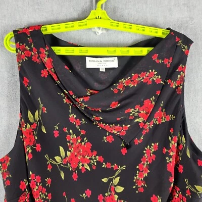 Blusa túnica con capucha en capas Donna Ricco mujer top 20W negra roja floral sin mangas Foto 1 de 4
