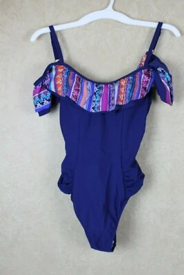 Traje de baño Profile para mujer de una pieza azul marino talla 8 volantes sobre el hombro NUEVO R4F1 Foto 1 de 2