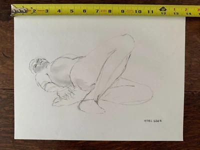 Vintage Figure Pencil Sketch Portrait Study Woman Laying Down 11 x 14 - Image 1 of 4