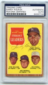 SANDY KOUFAX Signed 1962 Topps #60 NL KO Ldrs  Dodgers HOF  PSA/DNA Encapsulated - Picture 1 of 1