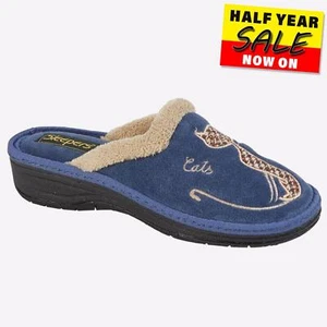 Zapatilla deportiva Sleepers Lorna Cat para mujer cómoda sin cordones con cuña mula azul - Imagen 1 de 2