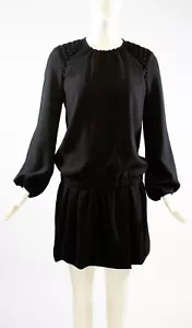 ISABEL MARANT Black Elwood Crepe Long Sleeve Pleated Skirt Mini Dress FR 38 $910 - Bild 1 von 12