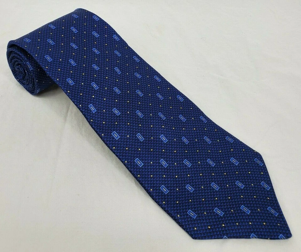 Puritan Geometric Shapes & Dots In Blue Tones 100% Silk Neck Tie -TIES DESIGNER - Image 1 of 4