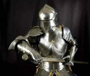 Traje de armadura medieval de latón portátil caballero cruzado armadura de cuerpo completo disfraz - Imagen 1 de 5